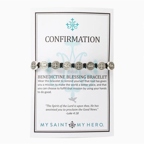 MY SAINT MY HERO Confirmation Blessing Bracelet w/ 10 medals - Silver- Black MY SAINT MY HERO Confirmation Blessing Bracelet w/ 10 medals - Silver- Black