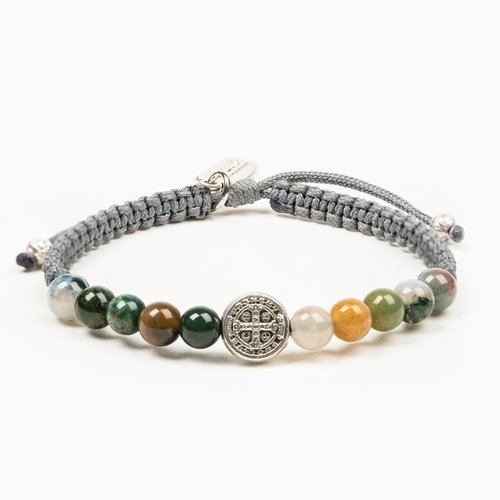 MY SAINT MY HERO Wake Up & Pray Meditation Bracelet - Silver, Mixed Agate MY SAINT MY HERO Wake Up & Pray Meditation Bracelet - Silver, Mixed Agate