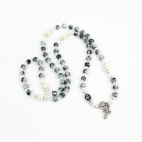 Miracles Rosary Wrap Bracelet - Grey/Crystal/Pearl