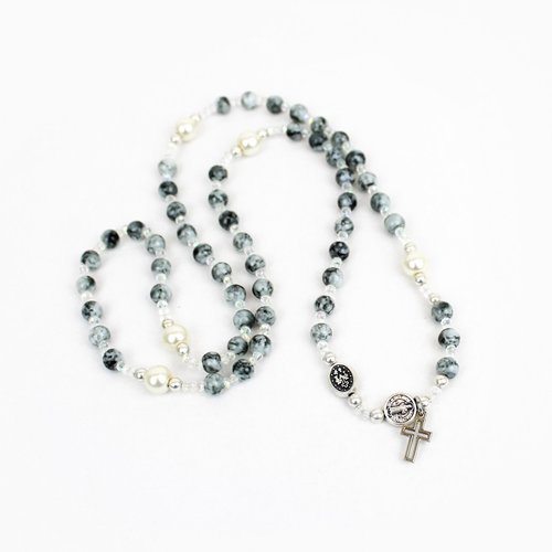 MY SAINT MY HERO Miracles Rosary Wrap Bracelet - Grey/Crystal/Pearl MY SAINT MY HERO Miracles Rosary Wrap Bracelet - Grey/Crystal/Pearl