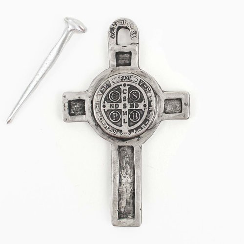 MY SAINT MY HERO 3.5''x2'' St. Benedict House Blessing Cross w Nail - Antique Silver MY SAINT MY HERO 3.5''x2'' St. Benedict House Blessing Cross w Nail - Antique Silver