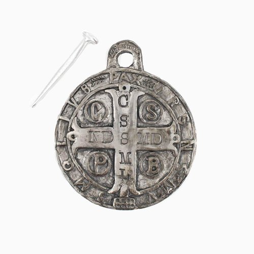 MY SAINT MY HERO 3'' St. Benedict House Blessing Medal With Nail - Antique Silver MY SAINT MY HERO 3'' St. Benedict House Blessing Medal With Nail - Antique Silver