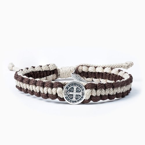 MY SAINT MY HERO One Love One World Benedictine Blessing Bracelet w/ 1 Medal - Tan/Brown - Silver MY SAINT MY HERO One Love One World Benedictine Blessing Bracelet w/ 1 Medal - Tan/Brown - Silver