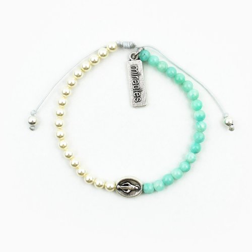 MY SAINT MY HERO Mother Mary, Mother Me Bracelet - Silver/Swarovski Pearls/Amazonite MY SAINT MY HERO Mother Mary, Mother Me Bracelet - Silver/Swarovski Pearls/Amazonite