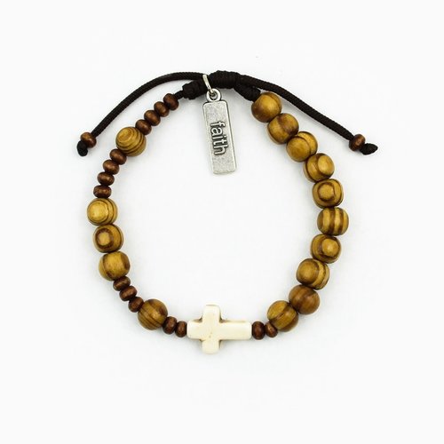 MY SAINT MY HERO Chaplet Bracelet w/ wood beads and white Howlite Cross MY SAINT MY HERO Chaplet Bracelet w/ wood beads and white Howlite Cross