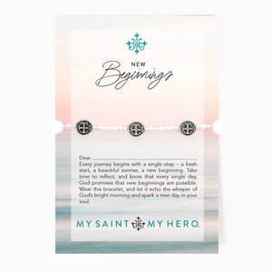 MY SAINT MY HERO New Beginnings Crystal Benedictine Blessing Bracelet w/ 5 Medals - Silver/Crystal