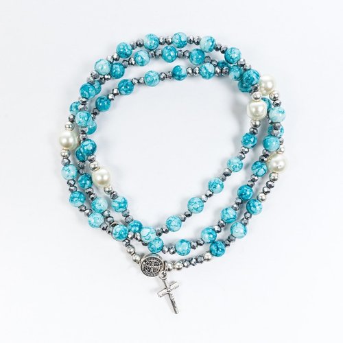 MY SAINT MY HERO Miracles Rosary Wrap Bracelet - Blue Hematite/ Pearl MY SAINT MY HERO Miracles Rosary Wrap Bracelet - Blue Hematite/ Pearl