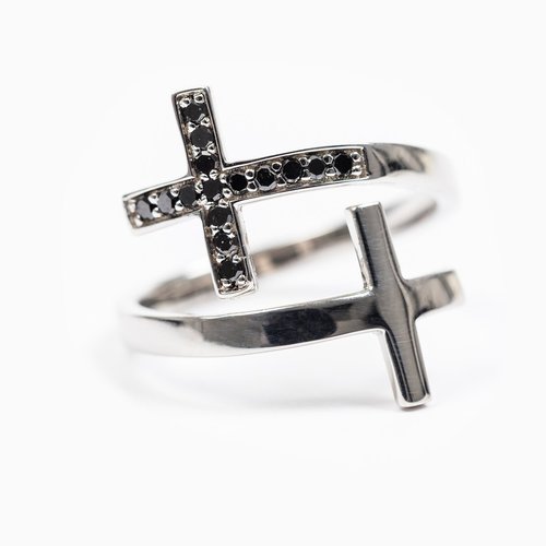 MY SAINT MY HERO Pillar Of faith Ring - Adjustable Size - Sterling Silver/Black Diamond 0.14cts MY SAINT MY HERO Pillar Of faith Ring - Adjustable Size - Sterling Silver/Black Diamond 0.14cts