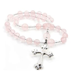 ANGLICAN ROSARY ROSE QUARTZ with TREFOIL CROSS by FULL CIRCLE BEADS