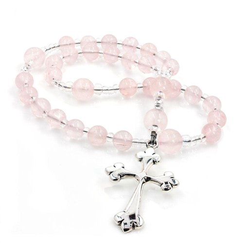 ANGLICAN ROSARY ROSE QUARTZ with TREFOIL CROSS by FULL CIRCLE BEADS ANGLICAN ROSARY ROSE QUARTZ with TREFOIL CROSS by FULL CIRCLE BEADS