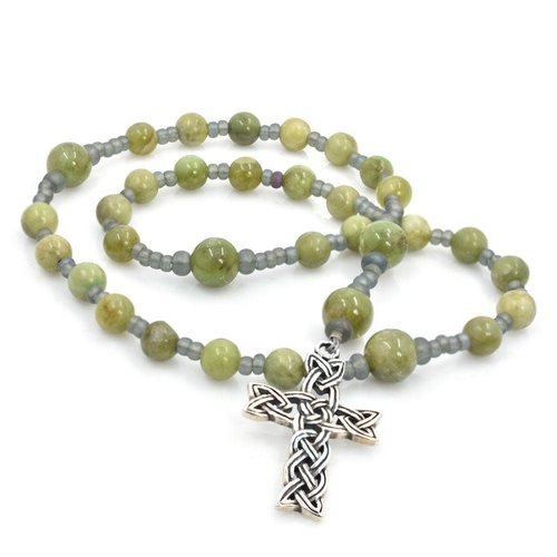 ANGLICAN ROSARY GREEN GARNET with CELTIC KNOT CROSS ANGLICAN ROSARY GREEN GARNET with CELTIC KNOT CROSS