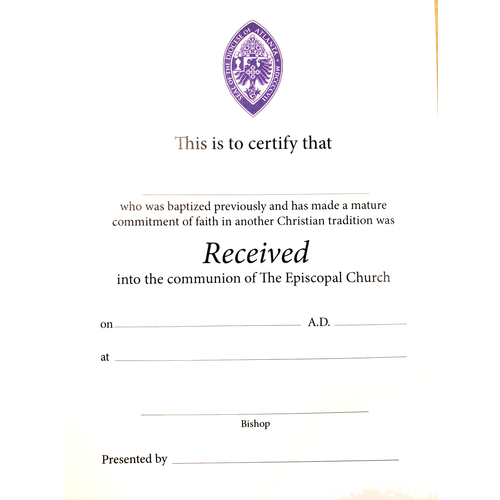 Certificate: Recieved - Episcopal Diocese of Atlanta