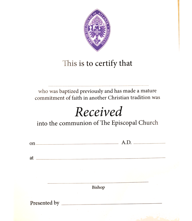 Certificate: Recieved - Episcopal Diocese of Atlanta