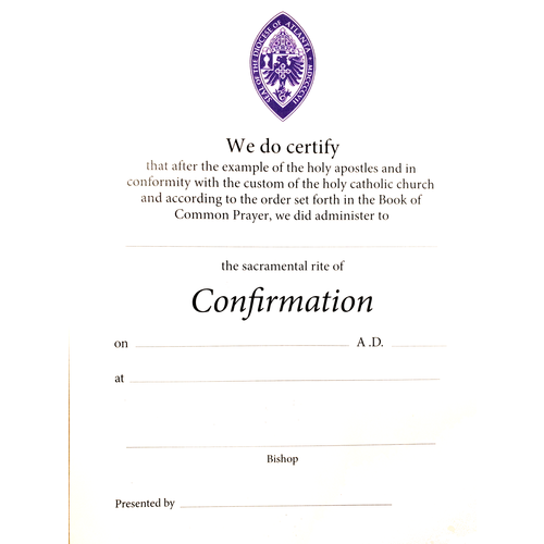 CERTIFICATE: CONFIRMATION - EPISCOPAL DIOCESE OF ATLANTA CERTIFICATE: CONFIRMATION - EPISCOPAL DIOCESE OF ATLANTA