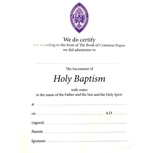 Certificate: Baptism- Episcopal Diocese of Atlanta