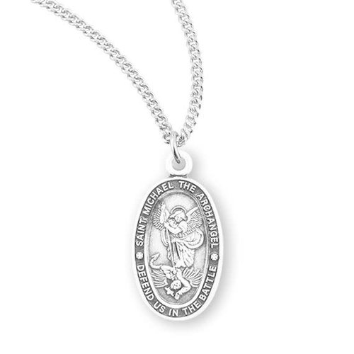 Saint Michael Oval Sterling Silver Medal .8" x .5" Saint Michael Oval Sterling Silver Medal .8" x .5"