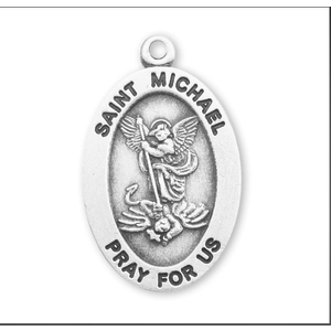 Saint Michael Archangel Oval Sterling Silver Medal  With 18" Chain