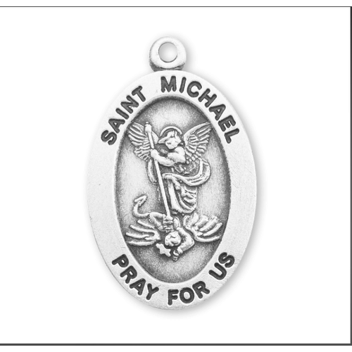 Saint Michael Archangel Oval Sterling Silver Medal  With 18" Chain