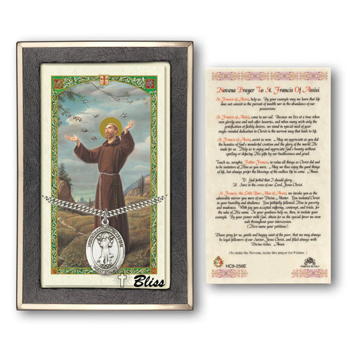 Bliss St. Francis of Assisi Medal with Prayer Card., Silver Filled