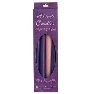ADVENT CANDLES 10 in X 7/8 PURPLE AND PINK