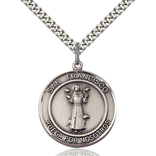 Bliss San Francis of Assisi Pendant - Round, Large, Sterling Silver Bliss San Francis of Assisi Pendant - Round, Large, Sterling Silver