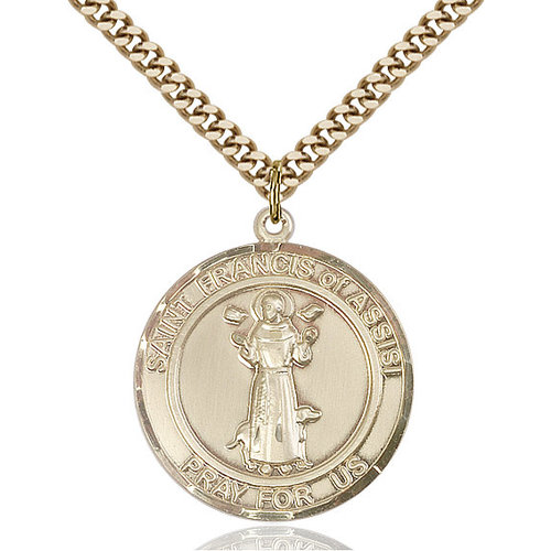 Bliss St. Francis of Assisi Pendant - Round, Large, 14kt Gold Filled
