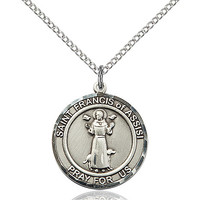 St. Francis of Assisi Pendant - Round, Medium, Sterling Silver