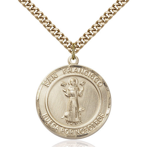 Bliss San Francis of Assisi Pendant - Round, Large, 14kt Gold Filled Bliss San Francis of Assisi Pendant - Round, Large, 14kt Gold Filled