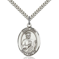 St. Jude Thaddeus Pendant - Large Oval,, Sterling Silver