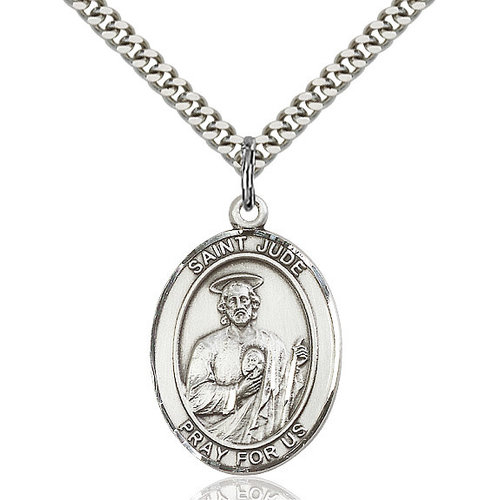 Bliss St. Jude Thaddeus Pendant - Large Oval,, Sterling Silver