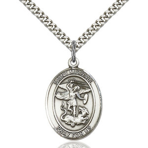 Bliss St. Michael the Archangel Pendant - Oval, Large, Sterling Silver