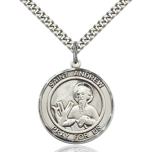 Bliss St. Andrew the Apostle Pendant - Round, Large, Sterling Silver