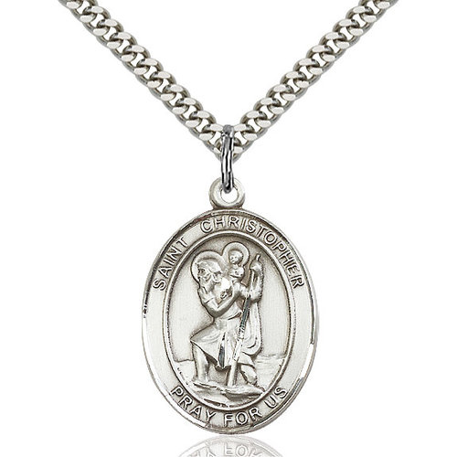 Bliss St. Christopher Pendant - Oval, Large, Sterling Silver Bliss St. Christopher Pendant - Oval, Large, Sterling Silver
