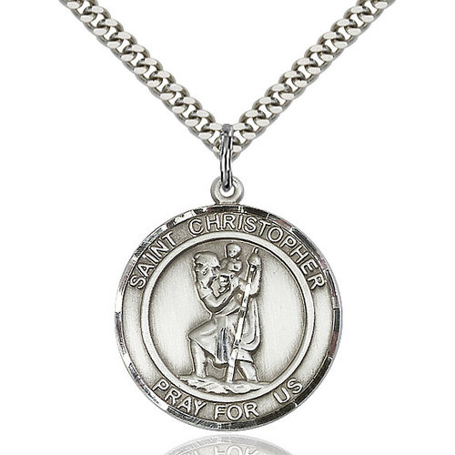 Bliss St. Christopher Pendant - Round, Large, Sterling Silver Bliss St. Christopher Pendant - Round, Large, Sterling Silver