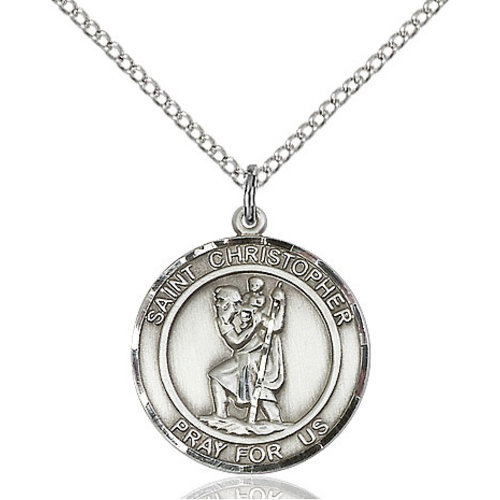 Bliss St. Christopher Pendant - Round, Medium, Sterling Silver Bliss St. Christopher Pendant - Round, Medium, Sterling Silver