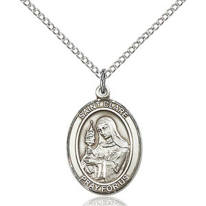 Bliss St. Clare of Assisi Pendant - Oval, Medium, Sterling Silver