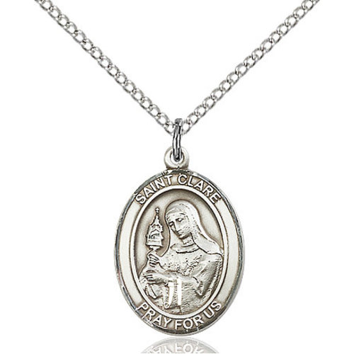 Bliss St. Clare of Assisi Pendant - Oval, Medium, Sterling Silver Bliss St. Clare of Assisi Pendant - Oval, Medium, Sterling Silver