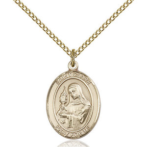 Bliss St. Clare of Assisi Pendant - Oval, Medium, 14kt Gold Filled