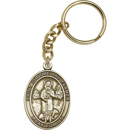Bliss St. Isidore the Farmer Keychain, Antique Gold