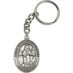 Bliss St. Isidore the Farmer Keychain, Antique Silver