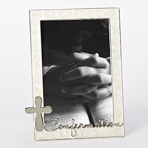 CONFIRMATION PICTURE FRAME WITH CROSS & PEARL TRIM CONFIRMATION PICTURE FRAME WITH CROSS & PEARL TRIM