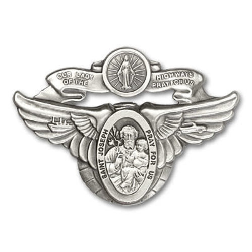Bliss Our Lady of the Highway / St Joseph Visor Clip, Antique Silver Bliss Our Lady of the Highway / St Joseph Visor Clip, Antique Silver