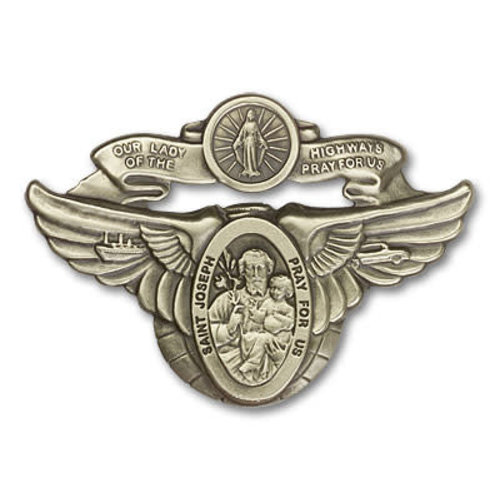 Bliss Our Lady of the Highway / St Joseph Visor Clip, Antique Gold Bliss Our Lady of the Highway / St Joseph Visor Clip, Antique Gold