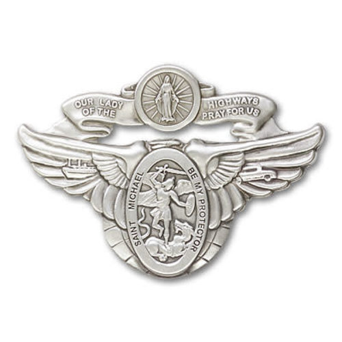 Bliss Our Lady of the Highway / St Michael Visor Clip, Antique Silver Bliss Our Lady of the Highway / St Michael Visor Clip, Antique Silver