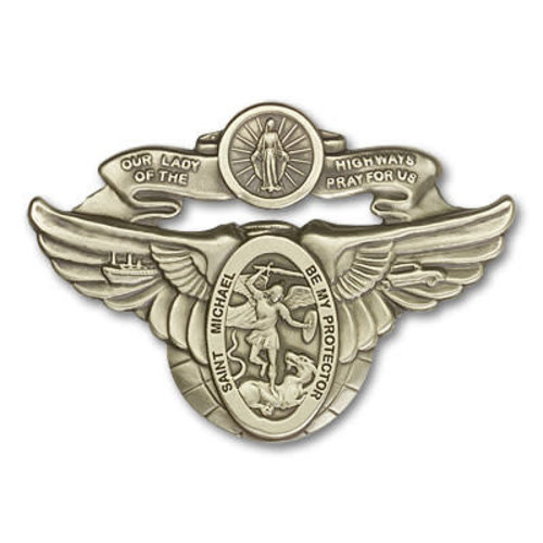 Bliss Our Lady of the Highway / St Michael Visor Clip, Antique Gold Bliss Our Lady of the Highway / St Michael Visor Clip, Antique Gold