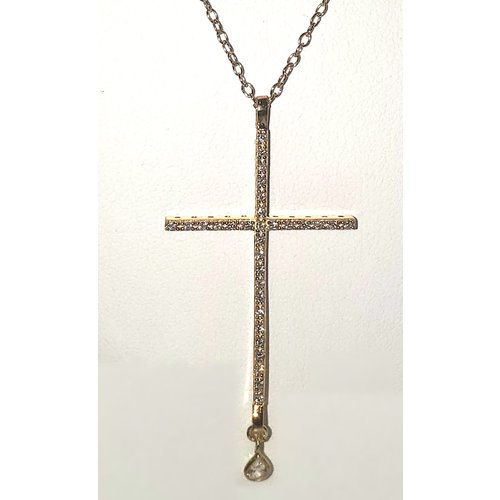 Gold Large Pave Cross w Teardrop Necklace by Be-Je Gold Large Pave Cross w Teardrop Necklace by Be-Je