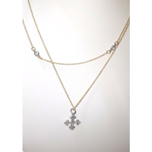 Gold Double Chain Pave Cross Necklace by Be-Je