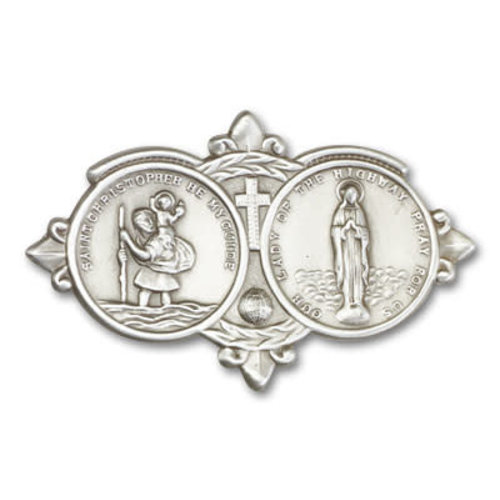 Bliss Our Lady of the Highway Visor Clip, Antique Silver Bliss Our Lady of the Highway Visor Clip, Antique Silver