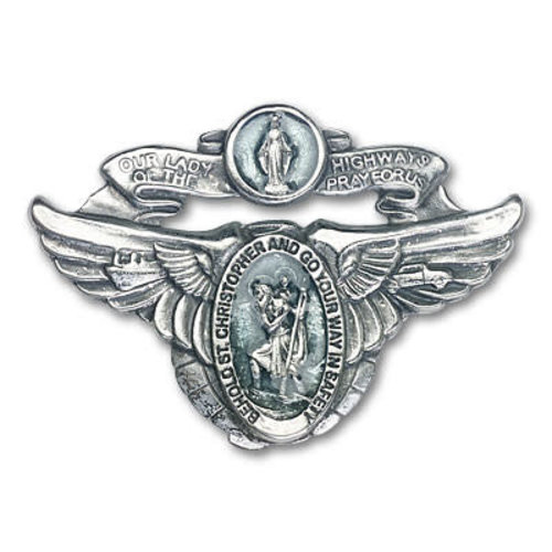 Bliss Our Lady of the Highway Visor Clip, Antique Silver Bliss Our Lady of the Highway Visor Clip, Antique Silver