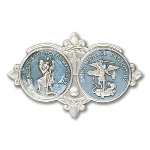 Bliss St Christopher / St Michael Visor Clip, Antique Silver